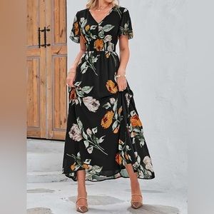 princess polly baby blue dress 60's Vintage Floral Retro Flutter Sleeve Long Maxi Dress main image 1